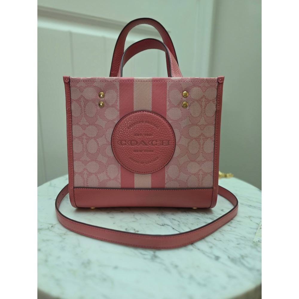 Coach Dempsey Tote 22 in Pink Signature Jacquard Stripe Coach Patch